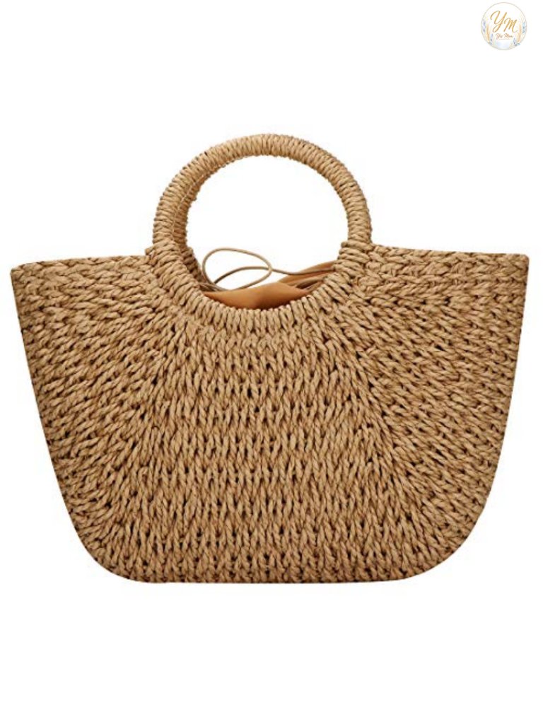 Hand-Woven Seagrass Straw Tote Bag With Ring Handle, Large Round Beach Bag